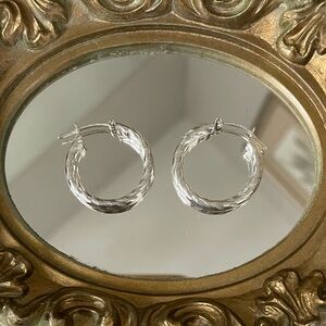 Sterling 925 Fancy Design Elegant Silver Hoop Earrings